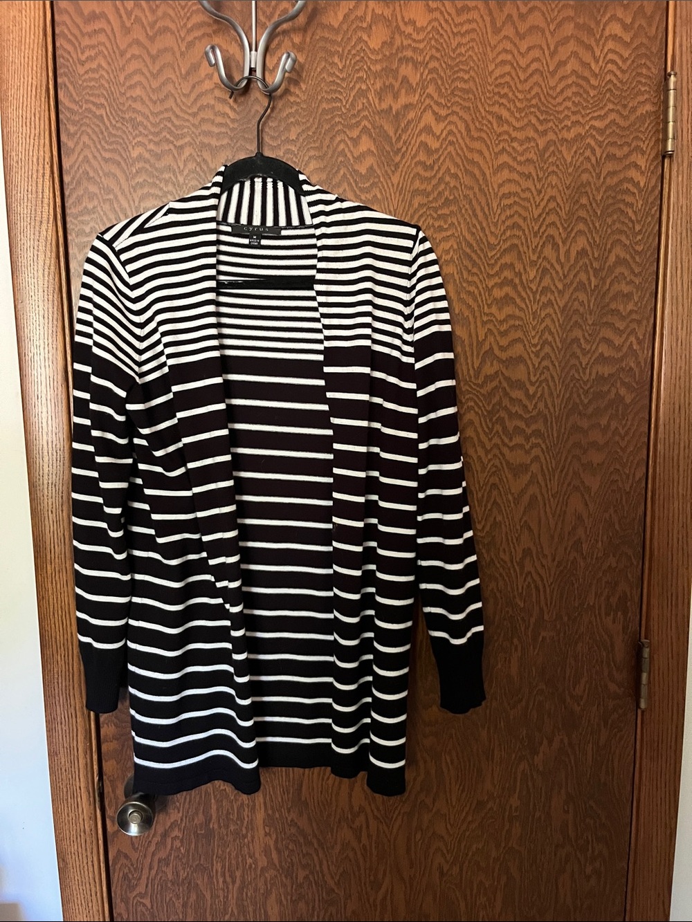 Cyrus Black & White Striped Open-Front Cardigan Jacket
